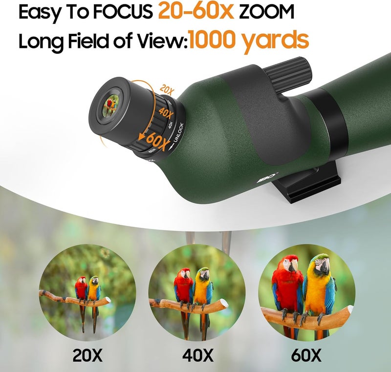 IBQ 20-60x85 Spotting Scope, Spotting scopes for Target Shooting, Spotting scopes for Hunting, BAK4 High Definition Waterproof Spotter Scopes for Bird Watching,with Tripod - Image 3